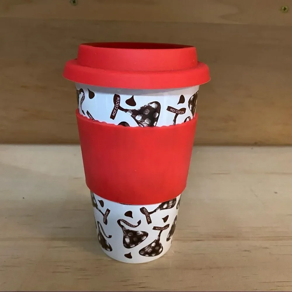 Hershey’s Kisses hot cocoa ceramic travel mug with silicone & lid